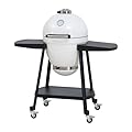 Sunjoy Charcoal Grill 20-Inch Kamado Grill Outdoor Egg Grill with Pizza Stone, Ultimate BBQ Grill and Smoker with Wheels, White