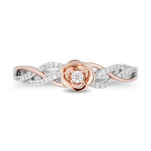 Jewelili Enchanted Disney Fine Jewelry Belle Ring for Women | 14K Rose Gold over Sterling Silver | 1/10 CTTW Natural White Round Diamonds | Disney Princess Jewelry Gifts for Her2