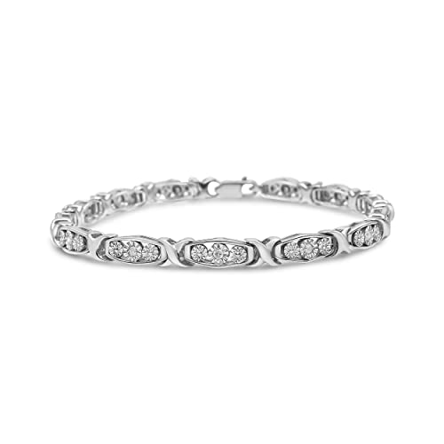 Haus of Brilliance .925 Sterling Silver 1/10 Cttw Diamond Miracle Set 3 Stone Link Bracelet (I-J Color, I2-I3 Quality) - 7.25" Inches