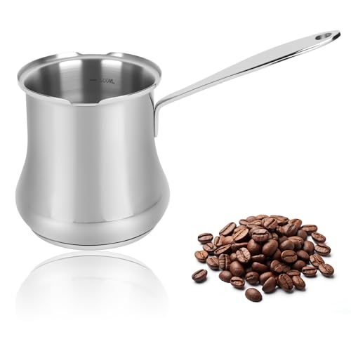 YYTECH Türkische Kaffeekanne 500ml Arabische Kaffeekanne 18/10 Edelstahl Mokkakanne Induktion Milchkanne Griechisch Arabische Kaffeekannes Türkischer Kaffeekocher für Milchbutter Honig