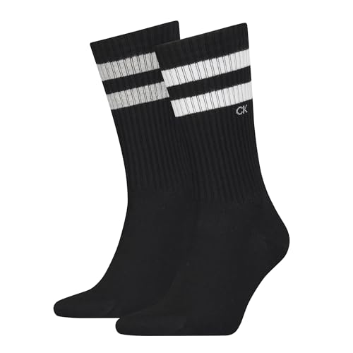 Calvin Klein Calvin Klein Stripes Casual Men's Crew Socks 2 pack, Chaussette Crew Pour des hommes, Black, 39/42