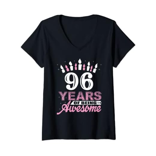 Mujer 96 años de edad 96 camisas de cumpleaños para mujer – regalo de vela Camiseta Cuello V