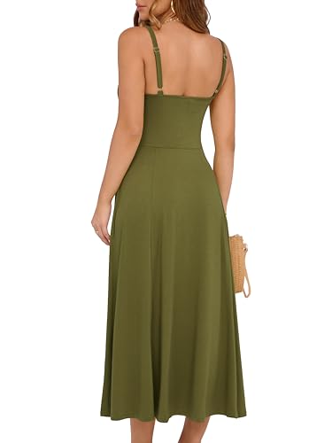 Image of YATHON Women's Summer Midi Corset Boho Dresses Spring Casual Floral Spaghetti Straps Lace Up Dress Flowy Aline Beach Sundress