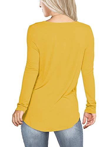 MIHOLL Women's Long Sleeve V-Neck Shirts Loose Casual Tee T-Shirt Tops (Yellow, Medium)