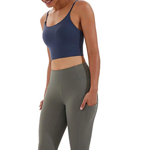 Image of Women's Strappy Stretch Sports Bra Longline Yoga Tank Top Fitness Bra Workout Camisole Crop Tops for Teen Girl
