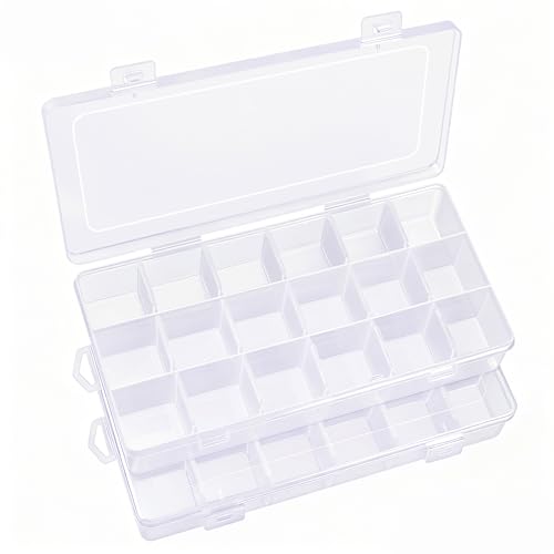 Image of IOOLEEM 18 Grids Adjustable Dividers Plastic Bead Organizer Box, Organizer Container Storage Box, Dividers for bead arts and crafts.(2 Pack)