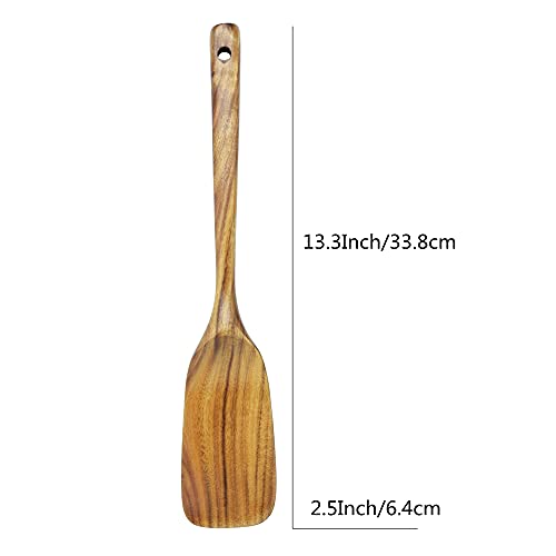 Spatule en bois de teck naturel à long manche - Fabriquée à la main pour ustensiles de cuisine antiadhésifs - Image 3