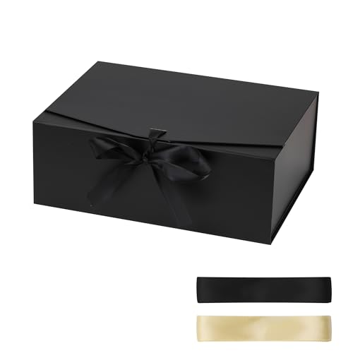 Stobocter Gift Box,8X8X4 Gift Boxes With Lids For Presents,Black Magnetic Gift Box For Wrapping,Birthday, Wedding, Bridesmaid Proposal, Christmas,Includes Ribbon,Card