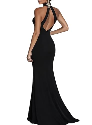 YJNXHN Halter Mermaid Evening Dresses for Women Elegant Classy Formal Party Gown Long Prom Dress with Slit2