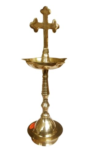 Image of Brass Nilavilakku with Cross Diya Lamp Oil Lamp Brass Kerala Diya Oil Lamp Stand for Home Decoration Items Church Gifts 13 * 5 inches
