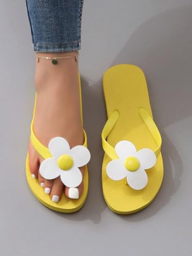 1Pair Sweet Floral Beach Vacation Flip Flops for Women - Lightweight Indoor/Outdoor Neutral Slippers for Walking, 37, 38