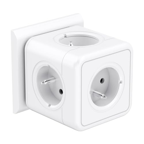 Cube Multiprise 5 Prises, Cubo multitoma de 5 enchufes, adaptador multitoma de 3680 W, 5 Tomas CA, multitoma cubo inalámbrico, multitoma cubo Para oficina, Taller, CASA, viaje, Blanco