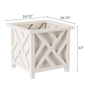 Lattice design planter box 1475 inch square decorative outdoor flower or plant pot front porch patio and garden decor by pure garden white  urban country home decor