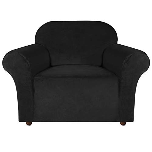 Turquoize Stretch Velvet Chair Cover Sofa Chair Covers for Living Room Armchair Cover Chair Slip Covers with Arms Chair Slipcovers with Elastic Bottom Crafted from Soft Velvet Fabric (Chair, Black)