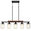 Feohak Dining Room Light Fixture,5-Light Kitchen Island Lighting Farmhouse Chandelier,Matte Black Metal Wood Industrial Pendant Lighting,Modern Dining Table Lights