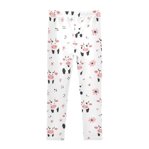 Wusikd Cartoon Cow Flower Girls' Leggings Toddler Doodles Cute Kids Yoga Pants Dance Active Tights 4T2
