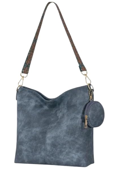 Denim Shoulder Bag with Boho Strap & Mini Pouch Lightweight Daily Tote-image-49
