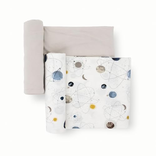 Image of Little Unicorn Large Stretch Knit Swaddle Blanket 2 Pack| Super Soft with Optimal Stretch for swaddling | Giftable Set (Planets)