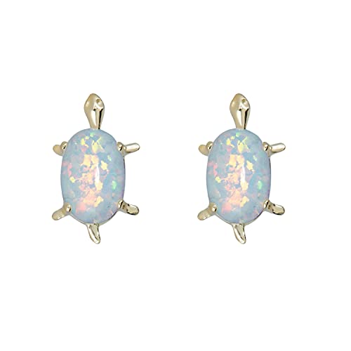 AVORA 10K Yellow Gold Simulated Opal Turtle Earrings - Main Image