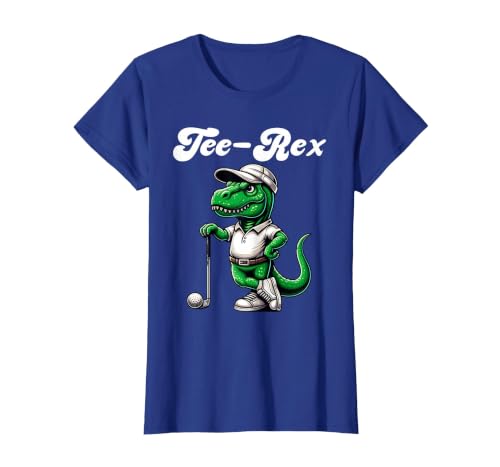 Tee Rex Golf T Rex Dinosaur Boys Men's Women's Kids Golfing T-Shirt, Women, Royal Blue, Large