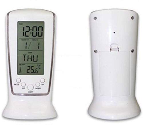 Image of skyzone Plastic Digital Square Alarm Clock Temperature Calendar Table Desk Clock with LCD Display and Back Light (White)
