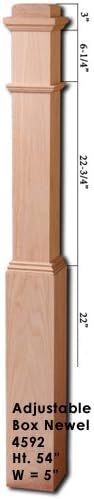 Red Oak 4592 5 inch Adjustable Style Wood Box Newel Post for Stair Remodeling
