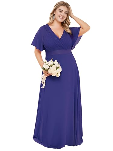 Image of Ever-Pretty Women's Chiffon Formal Evening Dresses for Curvy Women V-Neck Plus Size Floor Length Bridesmaid Dress