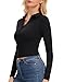 Eyanse Collared Shirts for Women Long Sleeve Polo Shirt Ladies Sexy Deep V Neck Tops Women's Fall Outfits with Button for Golf Tennis Work,Black,M