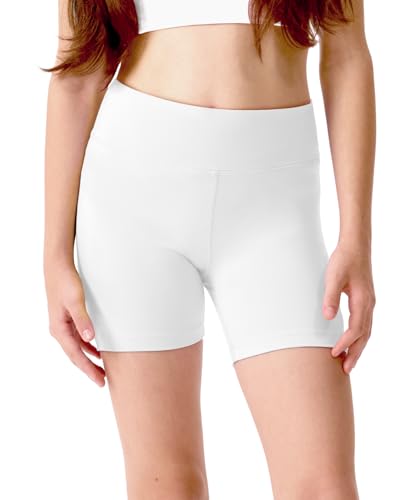 Girls 4'' High Waisted Biker Shorts, Stretchy Athletic Running Workout Shorts for Teen Kids