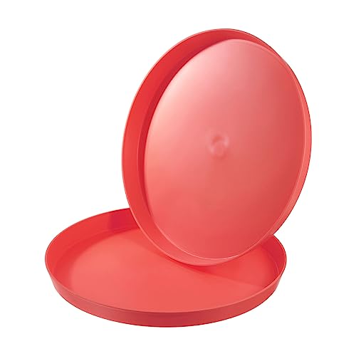 Image of PATIKIL 14" Restaurant Serving Trays, 2 Pcs Round Non-Slip Food Service Tray Platter Reusable Plastic Fast Food Serving Tray for Bar Coffee Home Cafeteria Hotel, Red