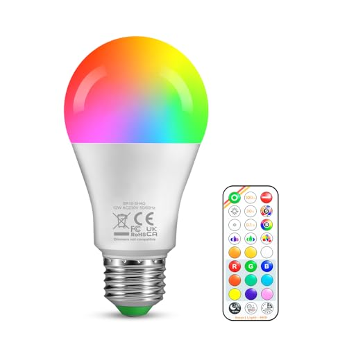 Weskjer Ampoule Led E27-12w Rgb Changement De Couleur TéLéCommande 1100 Lumens, LumièRe Blanc Chaud 2700k Culot Edison à Vis Ampoule...
