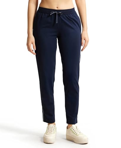 Image of Jockey 1305 Women's Super Combed Cotton Rich Relaxed Fit Mid Rise Trackpants with Contrast Side Piping and Pockets