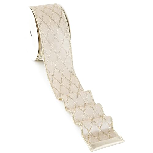 MAYREEL 2.5 Inch Champagne Gold Velvet Wired Ribbon Metallic Diamond