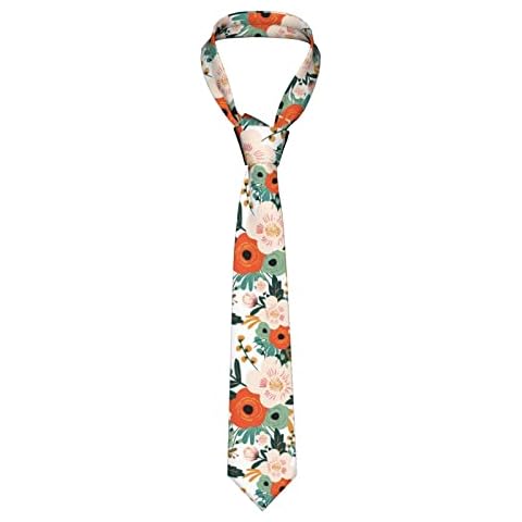 Mens Necktie Men's Printed Novelty Tie Formal Wedding Party Gift Ties for Men, Orange Flowers Pattern, One Size Cover