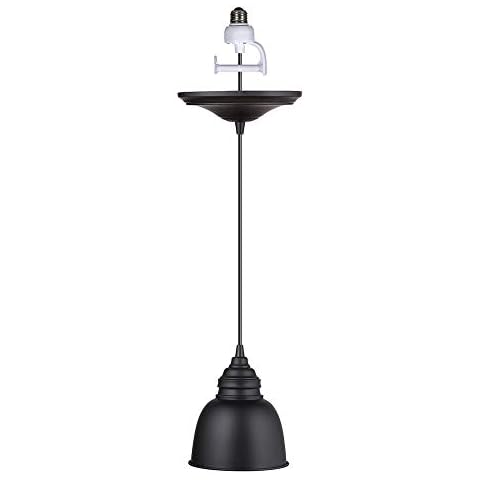 Worth Home Products Instant Pendant Light - Matte Black 7" Metal Dome - 4”-6” Recessed Light Conversion Kit, Compatible with E26 Bulb ONLY, Living Room & Kitchen Island Lighting Cover