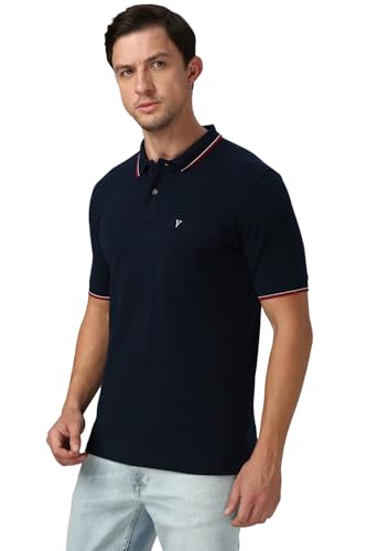 Image of Van Heusen Athleisure Men Solid Cotton Polo T-Shirt with Pocket - Side Slit, Half Sleeve, Regular Fit