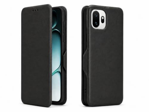 Image of Premium Vegan Leather Flip Wallet Phone Cover with Card Slot | Slim Durable Case with Kickstand, Magnetic Closure & Privacy Protection for Smartphones (one Plus 15T - Black)