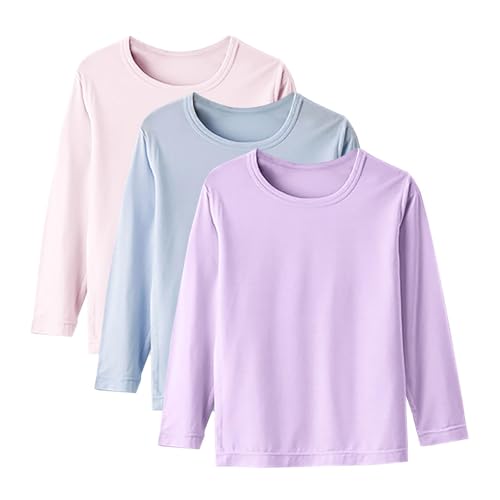 3 Pack Kids Long Sleeve Shirt Girls Boys Crewneck Tshirt Modal Cotton Tops Comfort Soft Shirts Basic Layering Tees