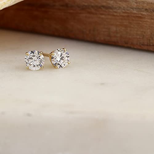 Image of 1 /5 to 2 Carat Lab Grown Diamond Round Stud Earrings for Women in 14k Gold (VS2-SI1, 0.20 to 1.00 cttw) 4-Prong Setting Screw Back Studs by Diamond Wish