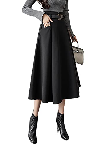 Women's High-Waisted Wool A-Line Midi Skirt