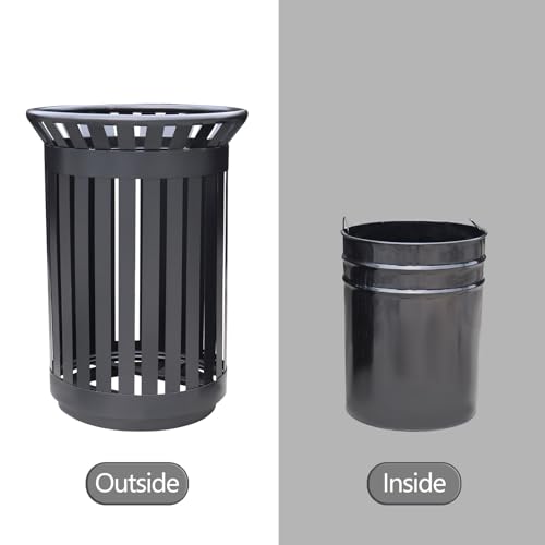 Image of Outdoor Metal Slatted Trash Receptacle,Waste Receptacle，Commercial Trash Cans,Zone Round Garbage Bin,Square Hotel Street Patio Indoor Metal Stan (Big-Black)