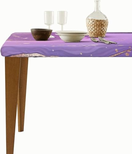 Nappe extensible rectangulaire violette en polyester lavable à motif marbre