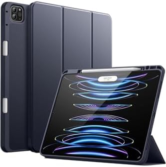 iPad Pro 12.9 İnç 5. ve 6. Nesil 2021/2022 ile Uyumlu Kalem Bölmeli Uyku Modlu Standlı Silikon Kılıf, Lacivert - Görsel 2