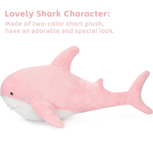 Image of MorisMos 31inch Giant Shark Stuffed Animal Plush, Large Stuffed Shark Toy, Soft Shark Pillow for Kids Boys Girls Birthday Christmas, Pink