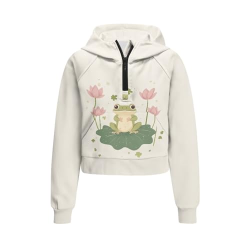 Girls Half Zip Up Hoodie Kid Fall Clothes for Back to School Cute Half Zip Long Sleeve Pullover Hoodies Size 5-14