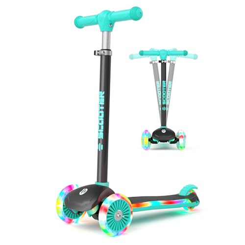 Image of KORIMEFA Scooter for Kids Ages 3-8 with Light-Up Wheels & Deck, 3-Wheel Toddler Scooter with Adjustable Height, Anti-Slip Deck, Lean-to-Steer