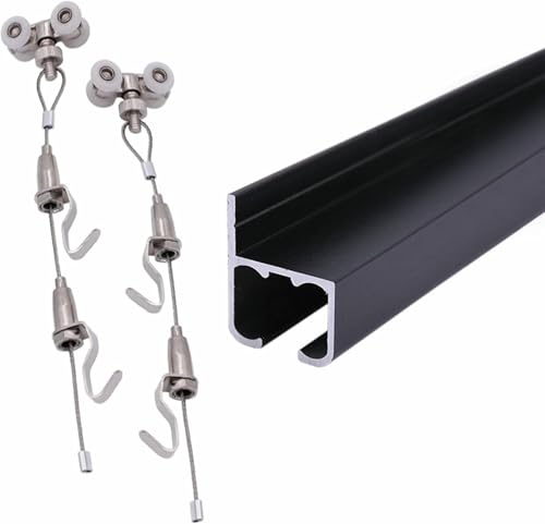 ピクチャーレールハンガー 天井/壁マウント、ワイヤーケーブル/フック付き調節可能な写真吊り下げシステム--