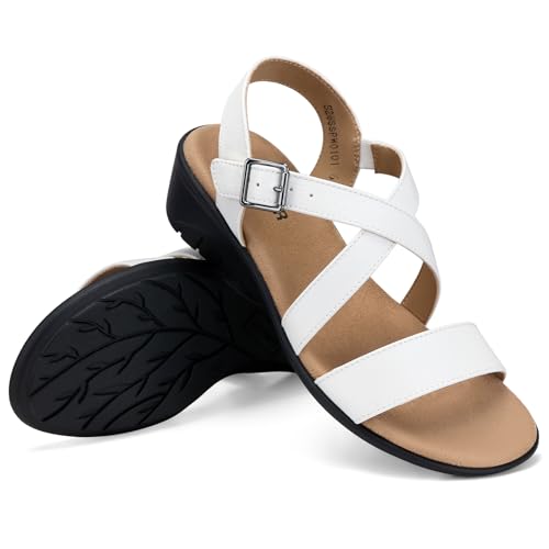Image of SHIBEVER Wedge Sandals for Women Dressy: Comfortable Low Heel Sandals | Adjustable Casual Dress Shoes with Cushioned Insole and Non-Slip Sole, All-Day Walking