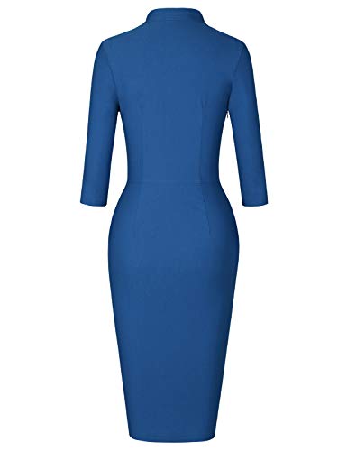 MUXXN Audrey Hepburn 60s Retro Pocket Empire Waist Special Occasion Party Dress (Navy Blue L) - Image 3