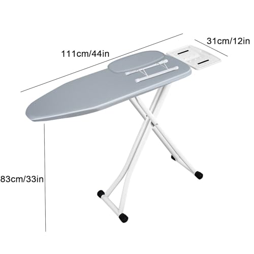 Ironing Board Full Size, Foldable Ironing Board with Heat Resistant Cover, Iron Rest and Non-Slip Legs, 6 Height Options (Color : Grey, Size : S) - Image 7